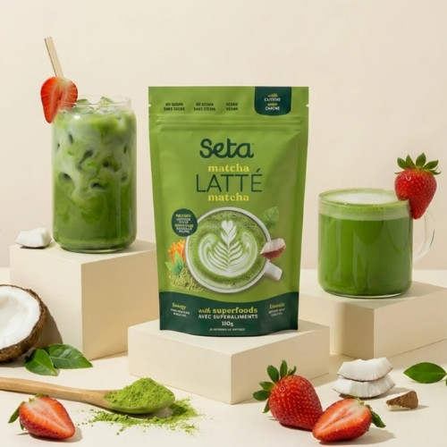 Latté au Matcha et Fraise – Énergie et Focus – 110 g – préparation protéinée – vue 3