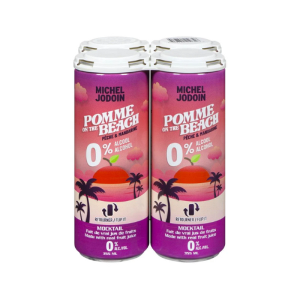 Mocktail Pêche et Mandarine -Mocktail Pomme on the beach - Prêt-à-boire sans alcool - Cidrerie Michel Jodoin 4 x 355 ml
