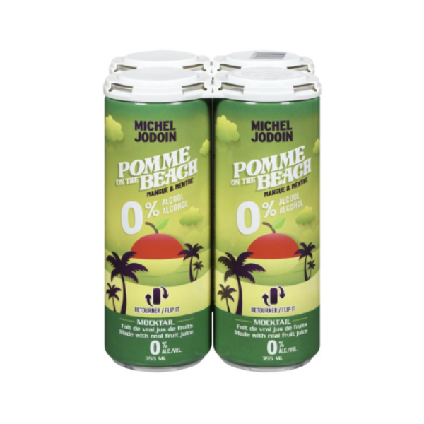 Mocktail Mangue et menthe - Pomme on the beach - Prêt-à-boire sans alcool - Cidrerie Michel Jodoin 4 x 355 ml