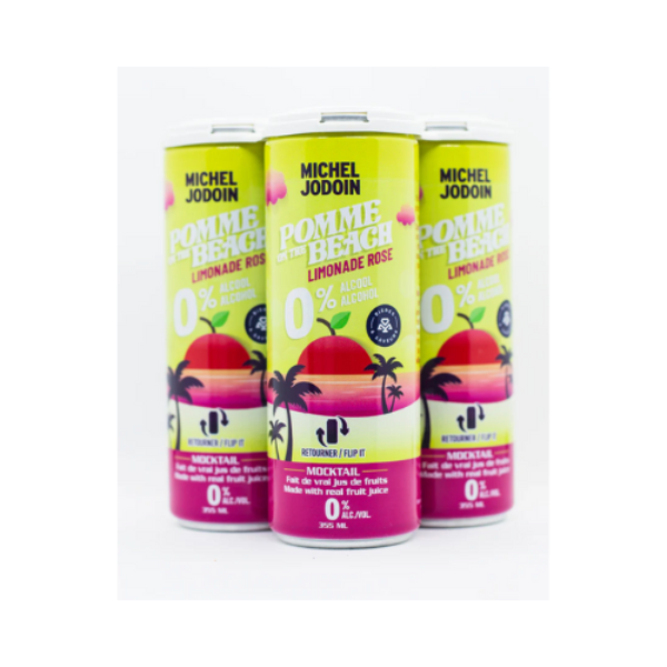 Mocktail Limonade rose - Pomme on the beach - Prêt-à-boire sans alcool - Cidrerie Michel Jodoin 4 x 355 ml