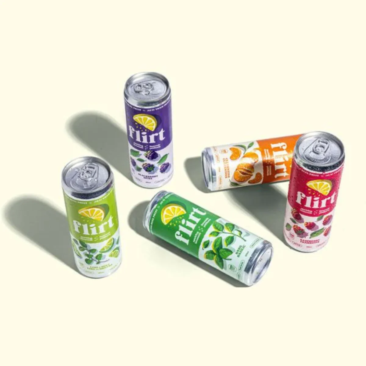 Limonade Pétillante Basilic - Clémentine - Framboise - Lime et Menthe - Mangue - Mûre - Prêt-à-boire sans alcool - Flirt Drinks 6 x 355 ml