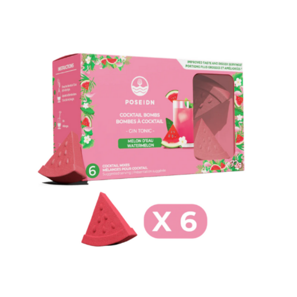 Bombe Gin Tonic Melon d'eau et Fleur de sureau - Bombe à cocktail - Poseidn 6 pièces