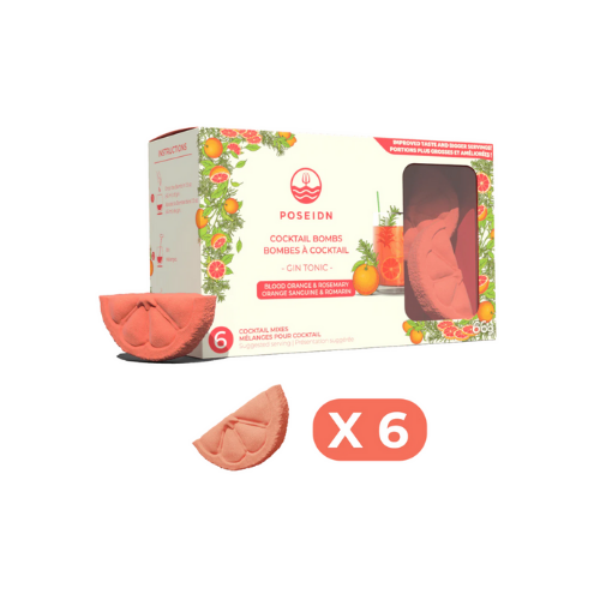 Bombe Gin Tonic Orange sanguine et Romarin - Bombe à cocktail - Poseidn 6 pièces