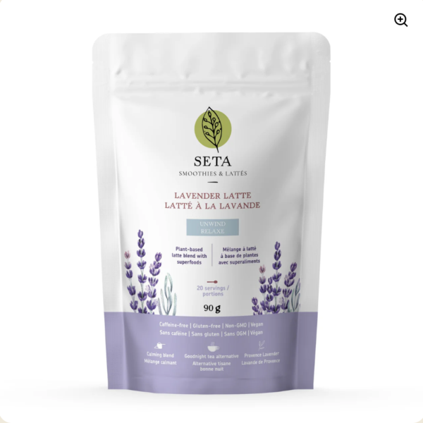 Latté à la Lavande - Relaxation et Calme mental - Sans sucre ajouté - Superaliments - Plantes Adaptogènes - Sans Gluten - Vegan - 20 Portions - SETA Organic 90 g