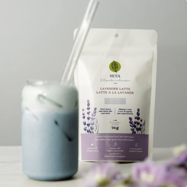 Latté à la Lavande - Relaxation et Calme mental - Sans sucre ajouté - Superaliments - Plantes Adaptogènes - Sans Gluten - Vegan - 20 Portions - SETA Organic 90 g