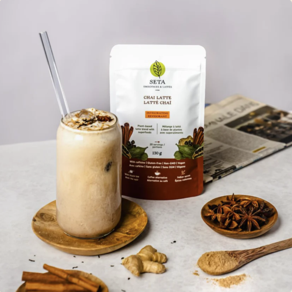 Latté Chaï - Énergisant et Revigorant - Caféine du Thé Noir Hong Cha - Sans sucre ajouté - Superaliments - Antioxydants - Sans Gluten - Vegan - 20 Portions - SETA Organic 130 g