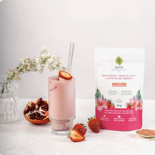 Latté Fraise Hibiscus - Resplendissant - Sans sucre ajouté - Superaliments - Vitamine C - Antioxydants - Sans Gluten - Vegan - 20 Portions - SETA Organic 160 g