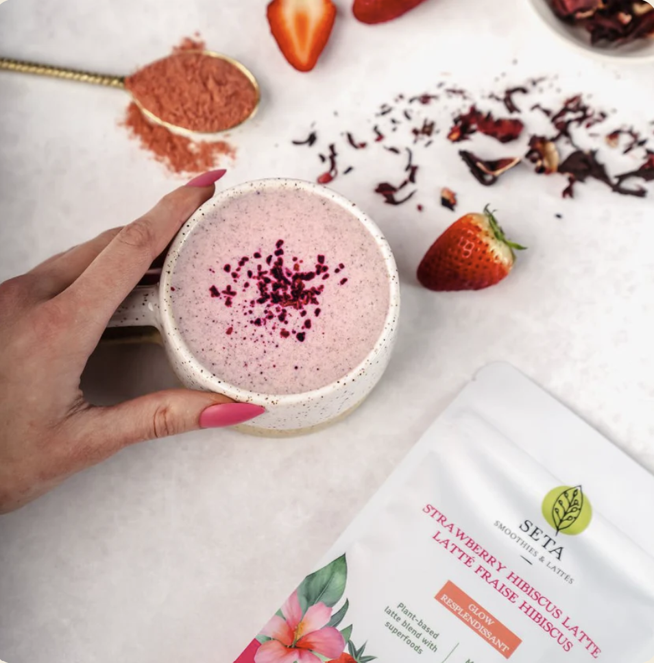 Latté Fraise Hibiscus - Resplendissant - Sans sucre ajouté - Superaliments - Vitamine C - Antioxydants - Sans Gluten - Vegan - 20 Portions - SETA Organic 160 g – Image 3